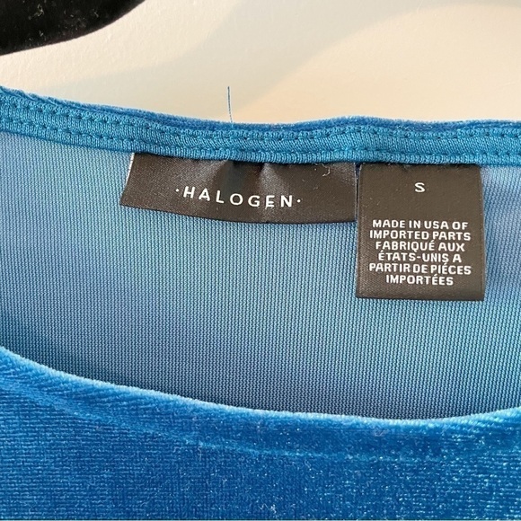 New Halogen Bright Blue Velour Half Sleeve Blouse - Picture 3 of 9